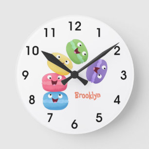 Horloge Ronde Illustration de caricature de macarons marrant mig