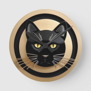 Horloge Ronde Illustration de chat noir stylisée