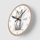 Horloge Ronde Illustration de chats gris et orange doux (Angle)