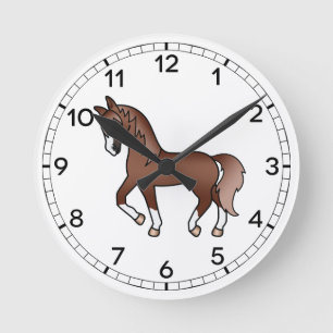 Horloge Ronde Illustration de cheval trottant de dessin animé mi
