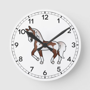 Horloge Ronde Illustration de cheval trottant de dessin animé Pi