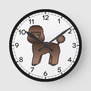 Horloge Ronde Illustration de chien de dessin animé Caniche joue