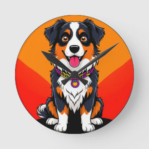 Horloge Ronde Illustration de chien de dessin animé joyeux