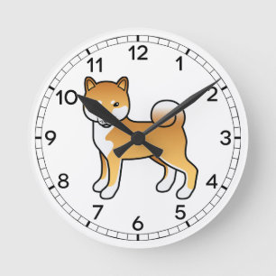 Horloge Ronde Illustration de chien de dessin animé mignon Shiba