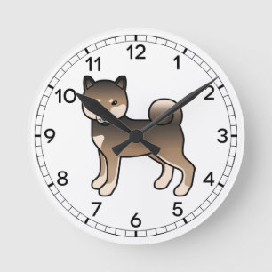 Horloge Ronde Illustration de chien de dessin animé mignon Shiba