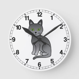 Horloge Ronde Illustration de dessin animé de chat bleu russe mi