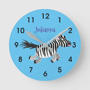 Horloge Ronde Illustration de dessin animé d'un zèbre drôle et m