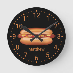 Horloge Ronde Illustration de fast food Hot Dog avec nom personn