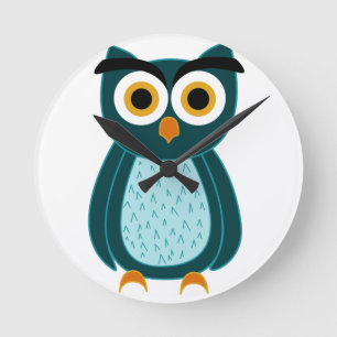 Horloge Ronde Illustration de la chouette bleue