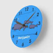 Horloge Ronde Illustration de la mignonne migration des baleines (Angle)