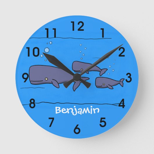 Horloge Ronde Illustration de la mignonne migration des baleines (Recto)