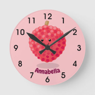 Horloge Ronde Illustration de litchie rose pâle