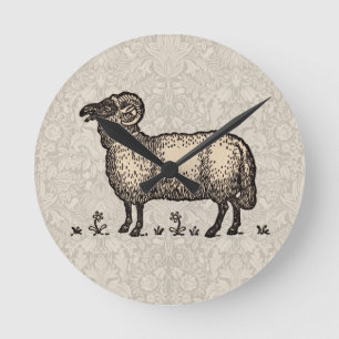 Horloge Ronde Illustration de mouton vintage : Art classique de 