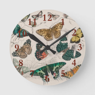 Horloge Ronde Illustration de papillon antique : 1820 Orfèvre