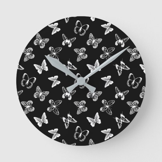 Horloge Ronde Illustration de papillon noir et blanc (Recto)