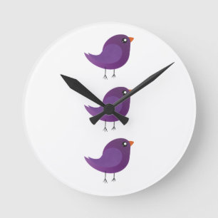 Horloge Ronde Illustration de petit oiseau violet mignon