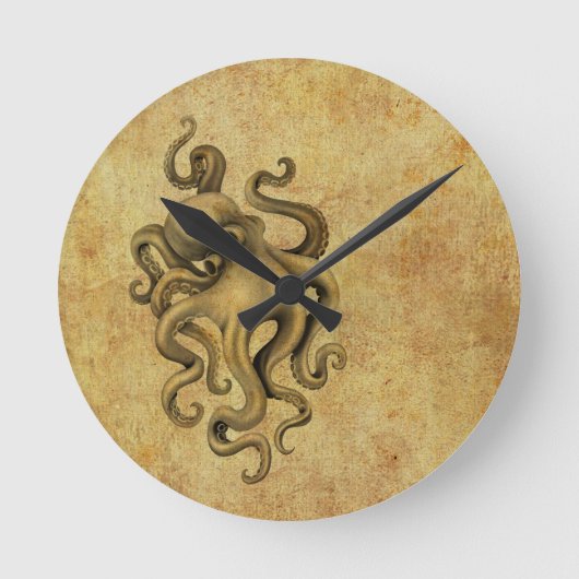 Horloge Ronde Illustration de pieuvre Vintage usée (Recto)