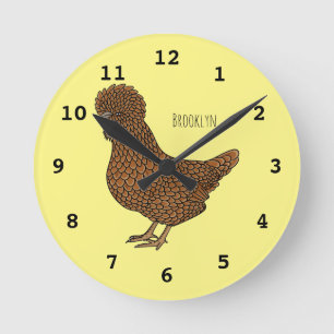 Horloge Ronde Illustration de poulet à la polis chamois 