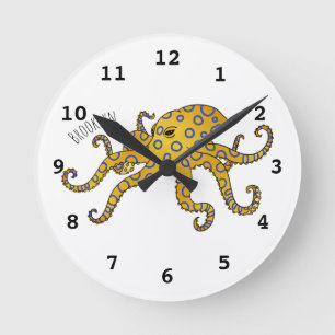 Horloge Ronde Illustration de poulpe à anneau bleu