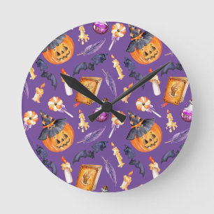 Horloge Ronde Illustration d'Halloween mignonne avec citrouille