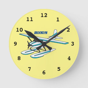 Horloge Ronde Illustration d'hydravion bleu blanc