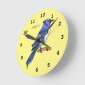 Horloge Ronde Illustration d'oiseau de jay bleu (Angle)