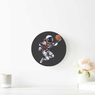Horloge Ronde Illustration du basket-ball des astronautes