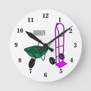 Horloge Ronde Illustration du chariot à roues et du chariot à ma