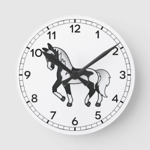 Horloge Ronde Illustration du cheval de Trot en carton noir Pint