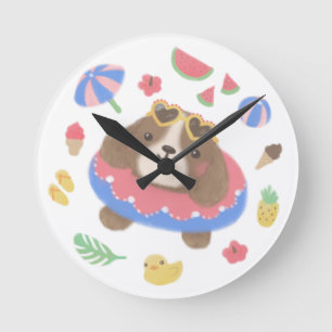 Horloge Ronde Illustration du chien espagnol d'été mignon
