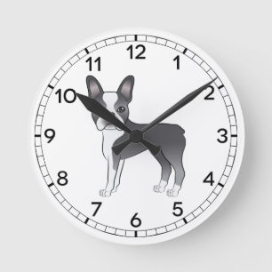 Horloge Ronde Illustration du chien Terrier Bleu Et Blanc De Bos