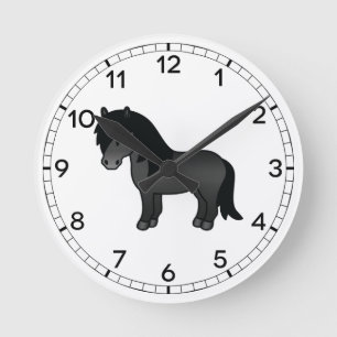 Horloge Ronde Illustration du dessin animé Black Shetland Pony C
