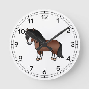 Horloge Ronde Illustration du dessin animé Brown Shetland Pony C