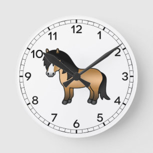 Horloge Ronde Illustration du dessin animé Pony Cute de Buckskin