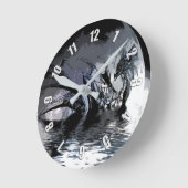 Horloge Ronde Illustration du dragon bleu et de la lune (Angle)