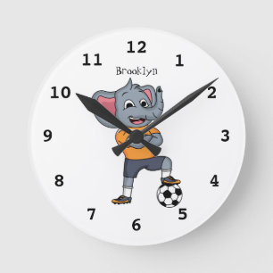 Horloge Ronde Illustration du joueur de football éléphant