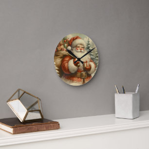 Horloge Ronde Illustration du Père Noël rétro