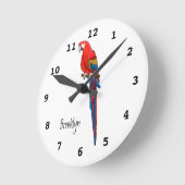 Horloge Ronde Illustration du perroquet de macaw Scarlet (Angle)