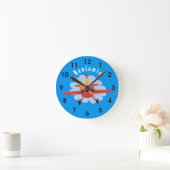 Horloge Ronde Illustration d'un avion rouge volant mignon (Maison)