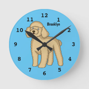 Horloge Ronde Illustration d'un caniche brun joyeux