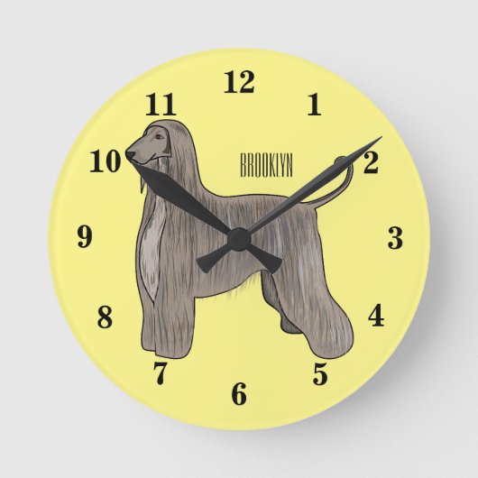 Horloge Ronde Illustration d'un chien hound afghan (Recto)