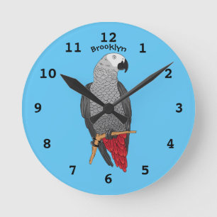 Horloge Ronde Illustration d'un perroquet gris en Afrique