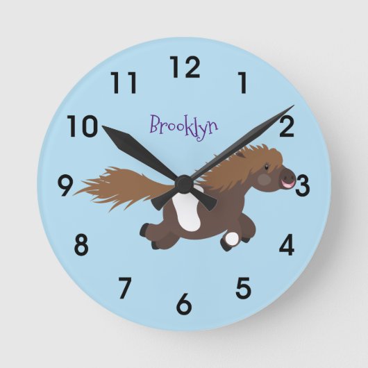 Horloge Ronde Illustration d'un poney de Shetland mignon (Recto)