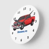 Horloge Ronde Illustration d'une camionnette rouge mou (Angle)