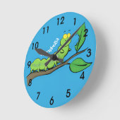 Horloge Ronde Illustration d'une jolie chenille verte (Angle)