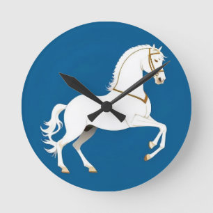 Horloge Ronde Illustration élégante d'étalon blanc sur