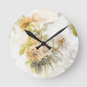 Horloge Ronde Illustration florale vintage Shabby Chic Peach
