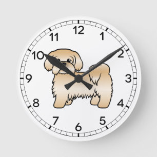 Horloge Ronde Illustration Gold Shih Tzu Cute Cartoon Chien