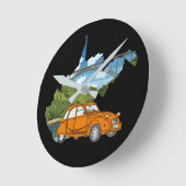 Horloge Ronde Illustration Oldtimer 2cv Landschaft (Angle)