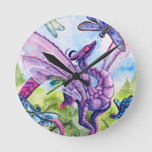 Horloge Ronde Illustration pourpre de ressort de libellule de